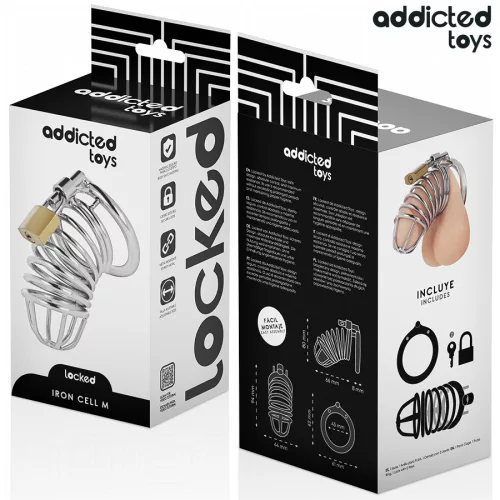 ADDICTED TOYS – Locked Iron Cell fém péniszketrec rendszer, M méret