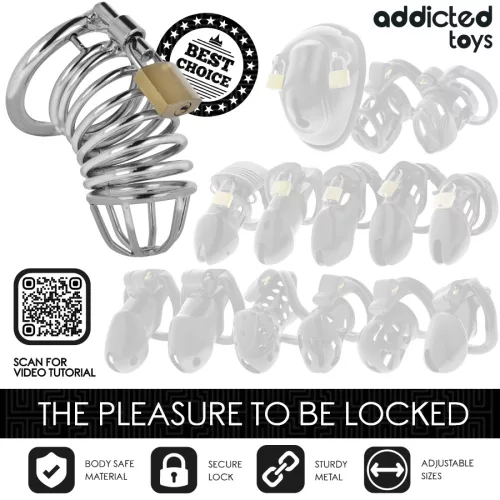 ADDICTED TOYS – Locked Iron Cell fém péniszketrec rendszer, M méret