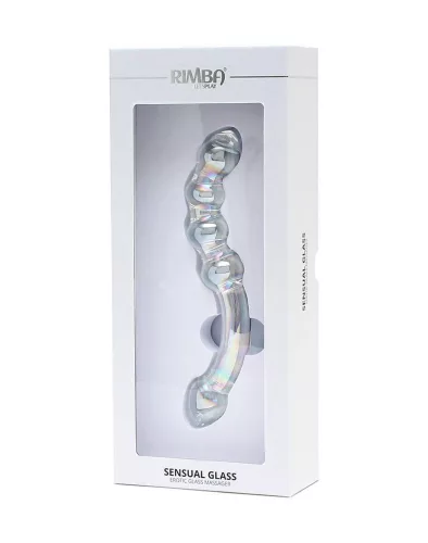 RIMBA SENSUAL GLASS – Xena üveg dildó, kétvégű, gyöngyös kialakítással