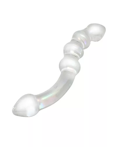 RIMBA SENSUAL GLASS – Xena üveg dildó, kétvégű, gyöngyös kialakítással