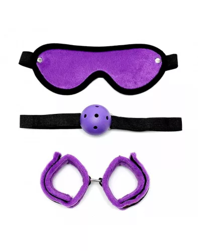 RIMBA BONDAGE – Puha szett szemkötővel, szájpecekkel és bilinccsel, fekete-lila