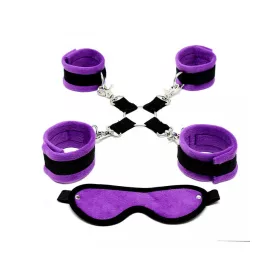   RIMBA BONDAGE – Puha bondage hogtie szett szemkötővel és 4 bilincssel, 6 részes, fekete-lila
