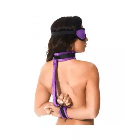   RIMBA BONDAGE – Puha szett szemkötővel, nyakörvvel és kézbilincsekkel, fekete-lila