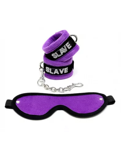 RIMBA BONDAGE – Puha bondage szett SLAVE felirattal, fekete-lila