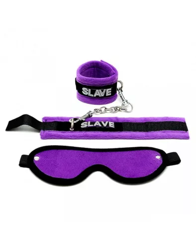 RIMBA BONDAGE – Puha bondage szett SLAVE felirattal, fekete-lila