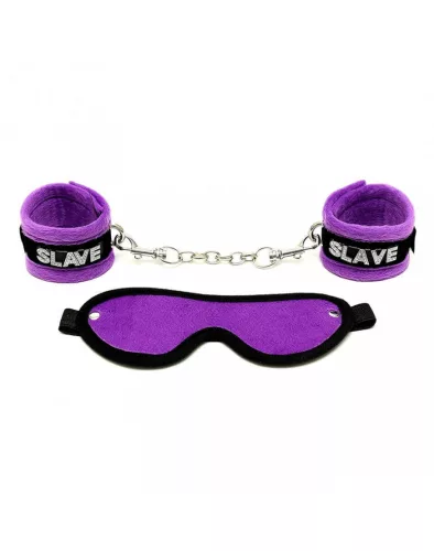 RIMBA BONDAGE – Puha bondage szett SLAVE felirattal, fekete-lila