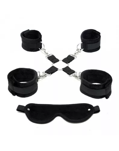 RIMBA BONDAGE – Puha bondage hogtie szett szemkötővel és 4 bilincssel, 6 részes, fekete
