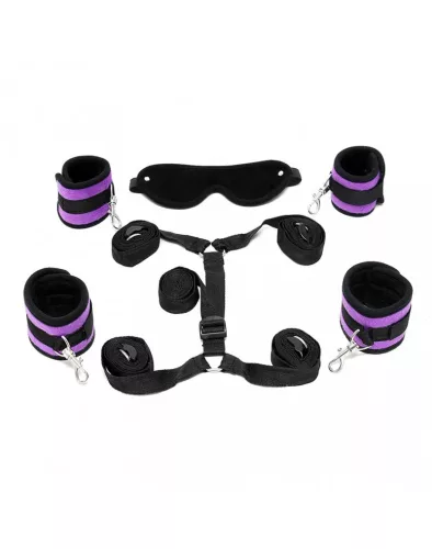 RIMBA BONDAGE – Ágy alá rögzíthető soft bondage szett szemkötővel, fekete–lila