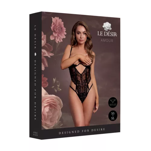Le Désir – Csipke nyitott kosaras body állítható pántokkal – fekete – univerzális méret