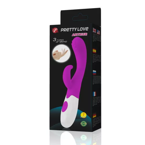 PRETTY LOVE – Arthur hajlított G-pontos vibrátor csiklóizgatóval, 7 rezgésfunkció, lila-fehér
