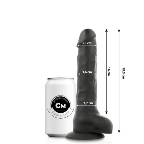 COCK MILLER - Élethű hajlítható, szilikon dildó tapadókoronggal, fekete 19,5 cm