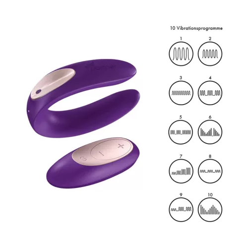 SATISFYER - Partner Double Plus újratölthető, távirányítós párvibrátor,  lila