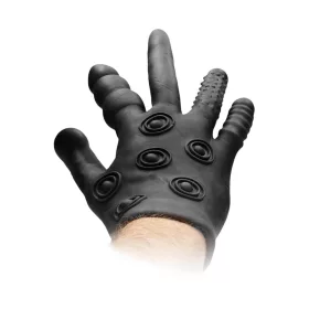   FISTIT – Szilikon stimulációs kesztyű többféle textúrával, fekete, one size