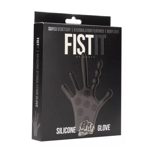 FISTIT – Szilikon stimulációs kesztyű többféle textúrával, fekete, one size