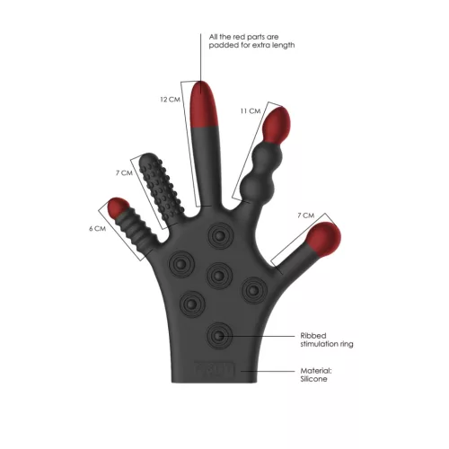 FISTIT – Szilikon stimulációs kesztyű többféle textúrával, fekete, one size
