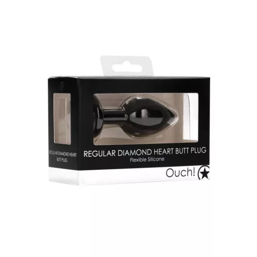 OUCH! – Szilikon anál plug szív alakú kristály talppal, 8,6 cm