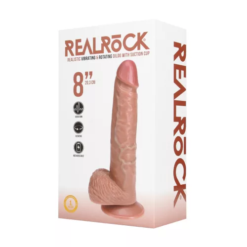 REALROCK – Vibráló és forgó dildó tapadókoronggal, újratölthető, 20,5 cm