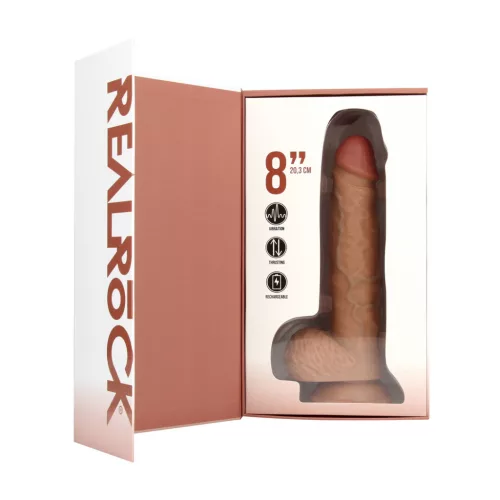REALROCK – Vibráló és lökő dildó tapadókoronggal, újratölthető, 20,5 cm