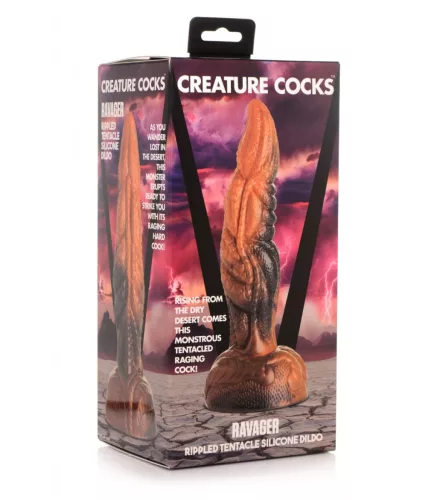 CREATURE COCKS - Ravager textúrált szilikon dildó, 20cm, narancs